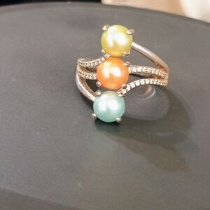 Elegant Multicolor Genuine Pearl Ring Size 7